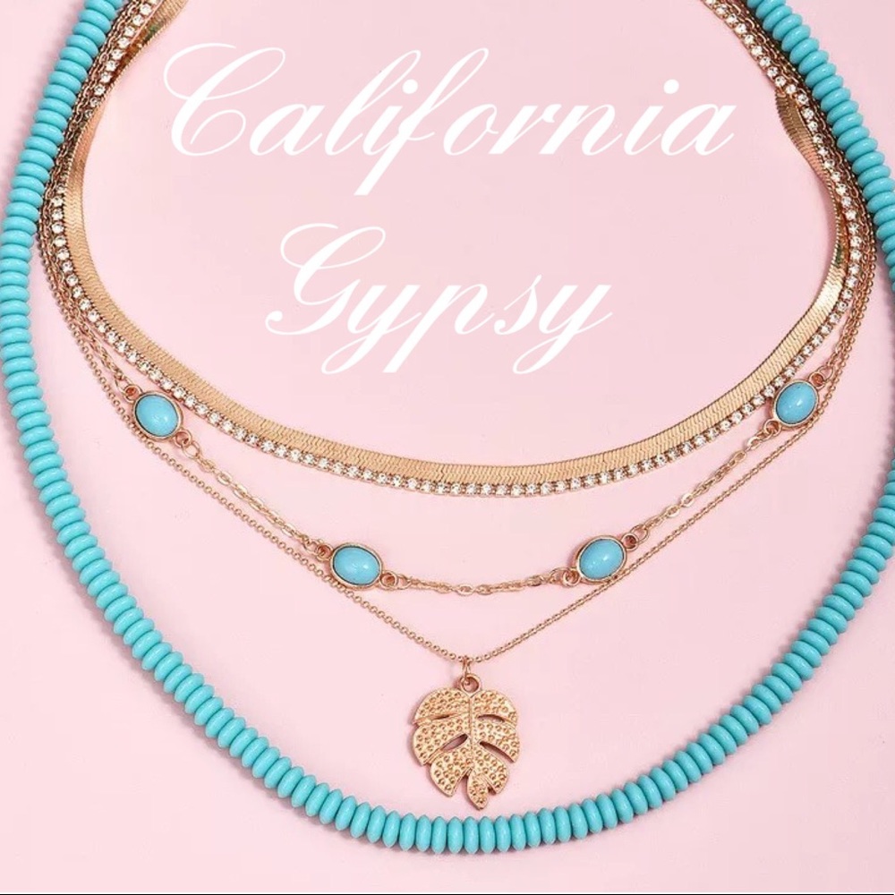 Turquoise Layered Leaf Charm Necklace RESTOCKED🎉 - Picture 3 of 3